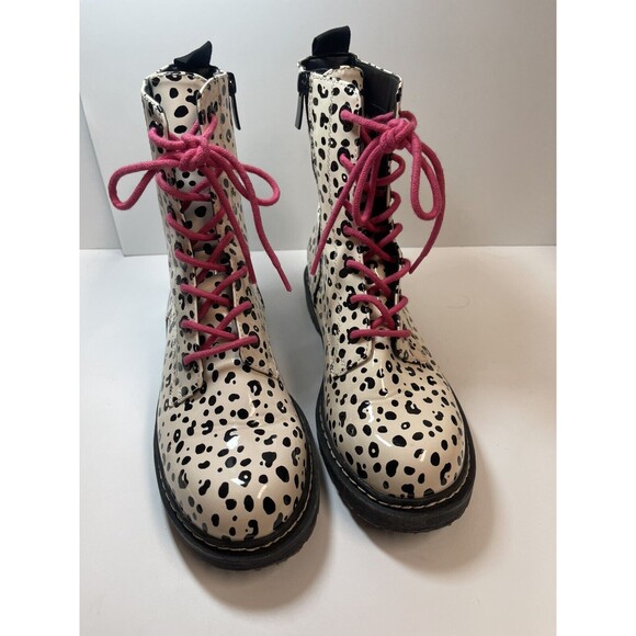 Betsey Johnson Elite Combat Rain Boots In Black White Leopard Sz 7 1/2 - Picture 2 of 8